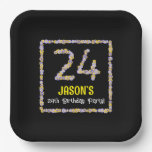 [ Thumbnail: 24th Birthday: Floral Flowers Number, Custom Name Paper Plates ]