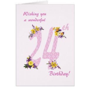 24th Birthday Flower Decorated Numbers Cards