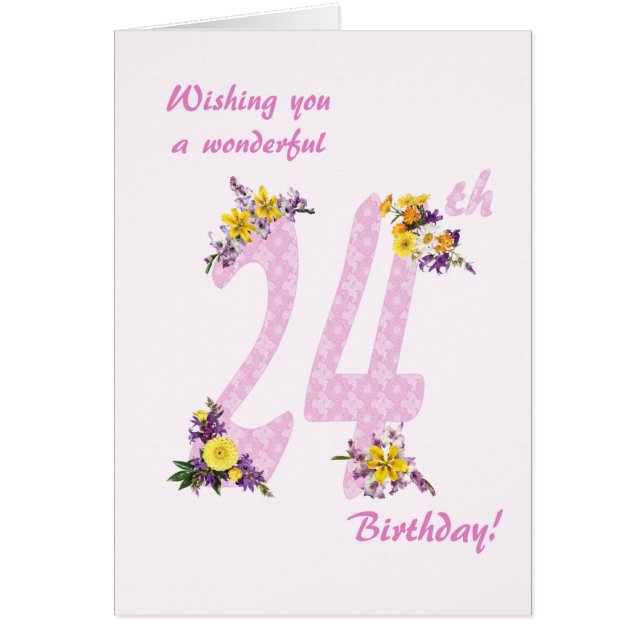 24th Birthday Flower Decorated Numbers Cards (Front)