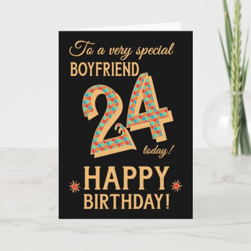24th Birthday for Boyfriend Gold Effect on Black Card