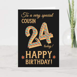 24th Birthday, for Cousin, Gold Effect on Black Card
