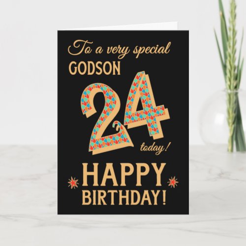 24th Birthday for Godson Gold Effect on Black Card