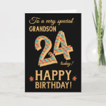 24th Birthday, for Grandson, Gold Effect on Black Card<br><div class="desc">A chic 24th Birthday Card for a very special Grandson, with the number, 24, in a bright mosaic pattern with a gold-effect outline and all the text in gold-effect lettering (ie not metallic paint). A bright red and gold-effect star is beside the 'Happy Birthday' on this striking digital design by...</div>