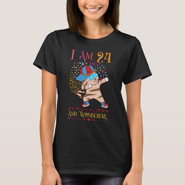 24th Birthday for Her Dabbing Cat Women 24 Years O T-Shirt (Front)