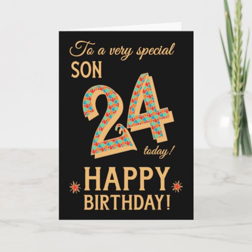 24th Birthday for Son Gold Effect on Black Card