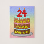 [ Thumbnail: 24th Birthday: Fun Cake and Candles + Custom Name Jigsaw Puzzle ]