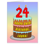 [ Thumbnail: 24th Birthday: Fun Cake & Candles, W/ Custom Name Card ]