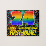 [ Thumbnail: 24th Birthday: Fun, Colorful Celebratory Fireworks Jigsaw Puzzle ]