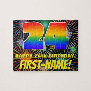 24th Birthday: Fun, Colorful Celebratory Fireworks Jigsaw Puzzle