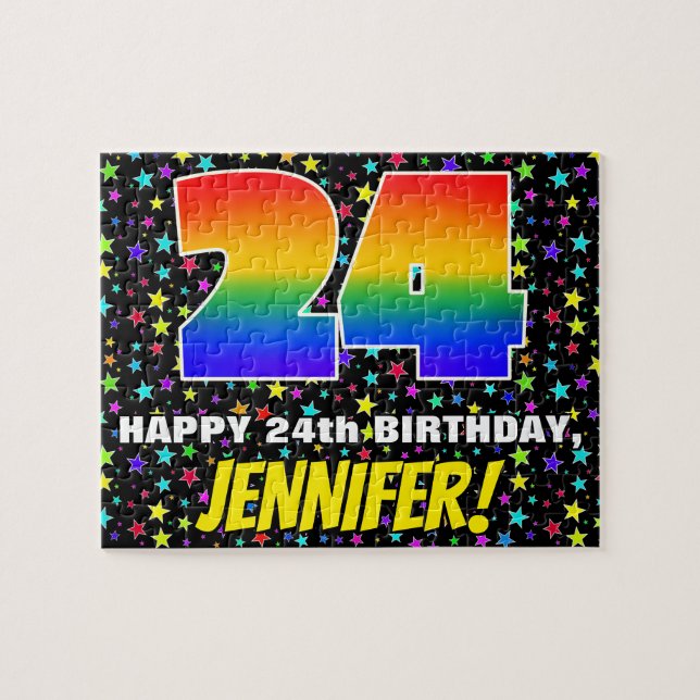 24th Birthday — Fun, Colorful Star Field Pattern Jigsaw Puzzle (Horizontal)