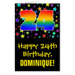 [ Thumbnail: 24th Birthday: Fun, Colorful Stars + Rainbow # 24 Card ]