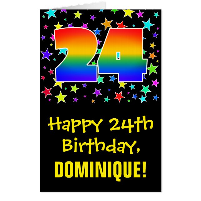 24th Birthday: Fun, Colorful Stars + Rainbow # 24 Card (Front)