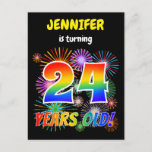 [ Thumbnail: 24th Birthday - Fun Fireworks, Rainbow Look "24" Postcard ]