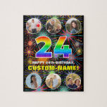 [ Thumbnail: 24th Birthday: Fun Rainbow #, Custom Name + Photos Jigsaw Puzzle ]
