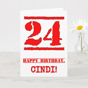 24th Birthday: Fun, Red Rubber Stamp Inspired Look Card