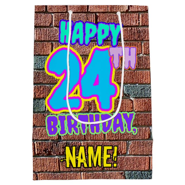 24th Birthday: Fun, Urban Graffiti Inspired Look Medium Gift Bag (Back)
