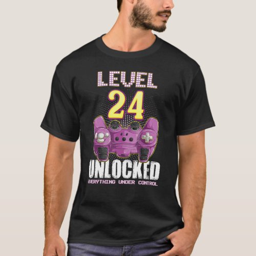 24th Birthday Gamer Boys Girls 24 Year Old Level 2 T_Shirt