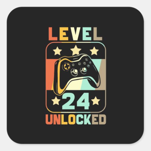 24th Birthday Gift  Level 24 Unlocked Square Sticker