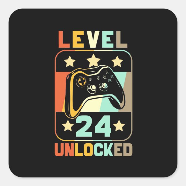 24th Birthday Gift | Level 24 Unlocked Square Sticker (Front)