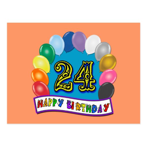 24th Birthday Gifts with Assorted Balloons Design Postcard | Zazzle