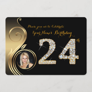 24th,Birthday Invitation,Number Diamond,Photo 2 Invitation