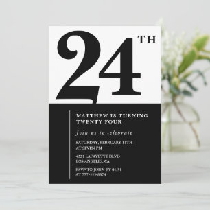 24th birthday invitations Black and White Elegant