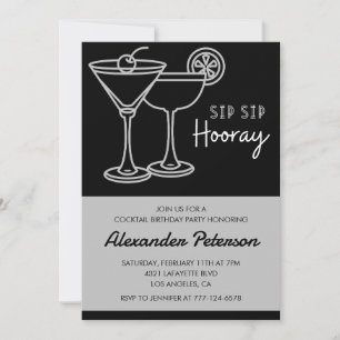 24th birthday invitations Men Cocktail Black White