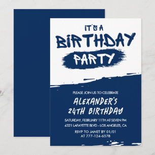 24th birthday invitations Men Graffiti Navy Blue