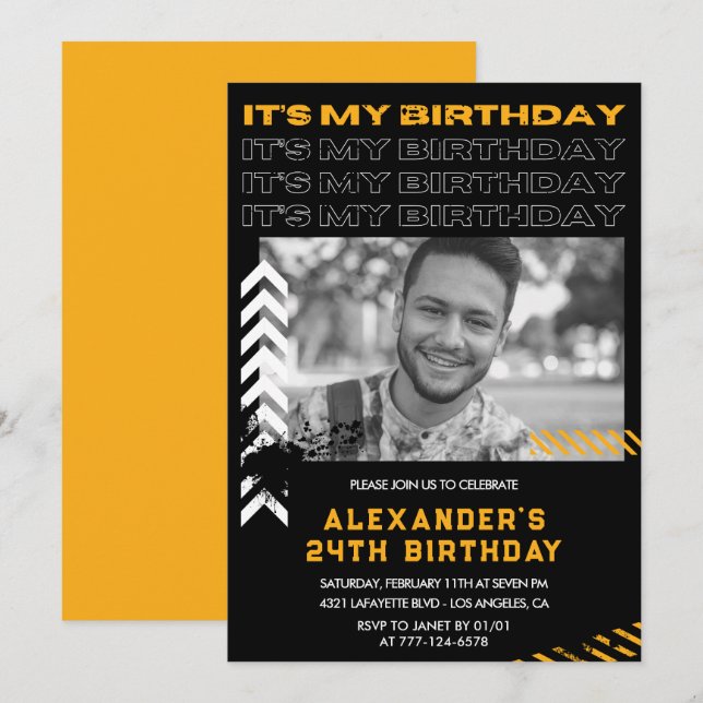 24th birthday invitations Men Photo Spray paint (Front/Back)