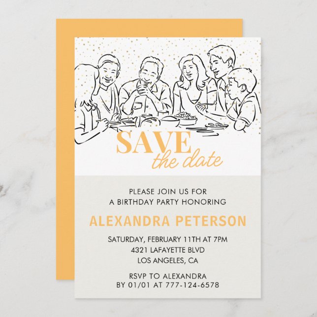24th birthday invitations Save the date Dinner (Front/Back)