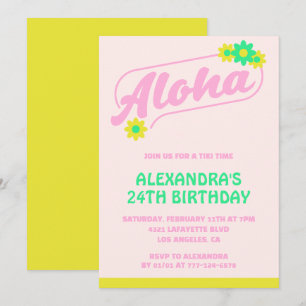 24th birthday invitations Tropical Aloha Pink