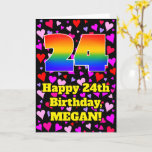 [ Thumbnail: 24th Birthday: Loving Hearts Pattern, Rainbow # 24 Card ]