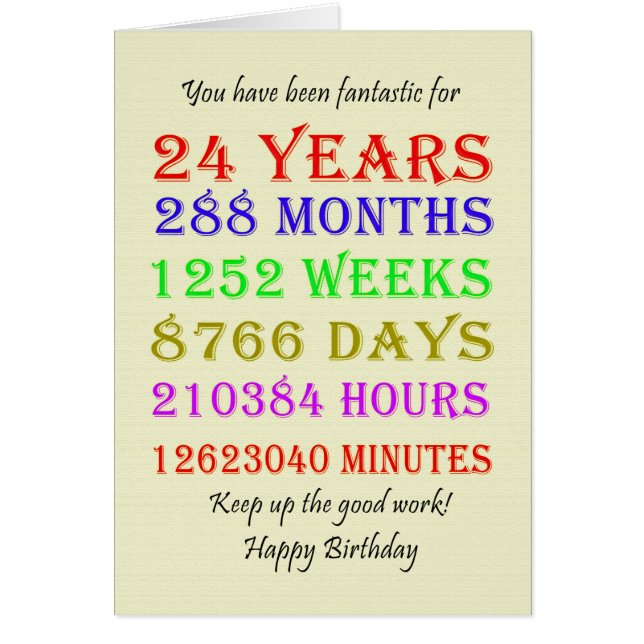 24th Birthday Milestones Cards (Front)