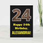 [ Thumbnail: 24th Birthday: Name, Faux Wood Grain Pattern "24" Card ]