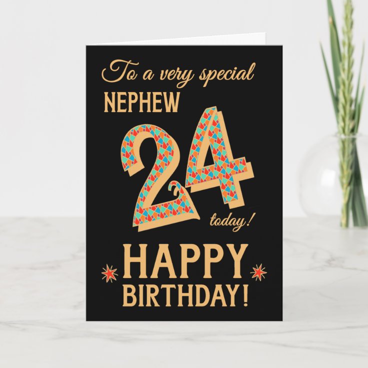 24th Birthday, Nephew, Gold Effect on Black Card | Zazzle