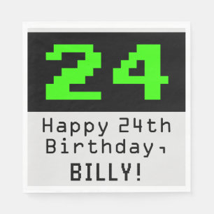 24th Birthday - Nerdy / Geeky Style "24" & Name Napkins