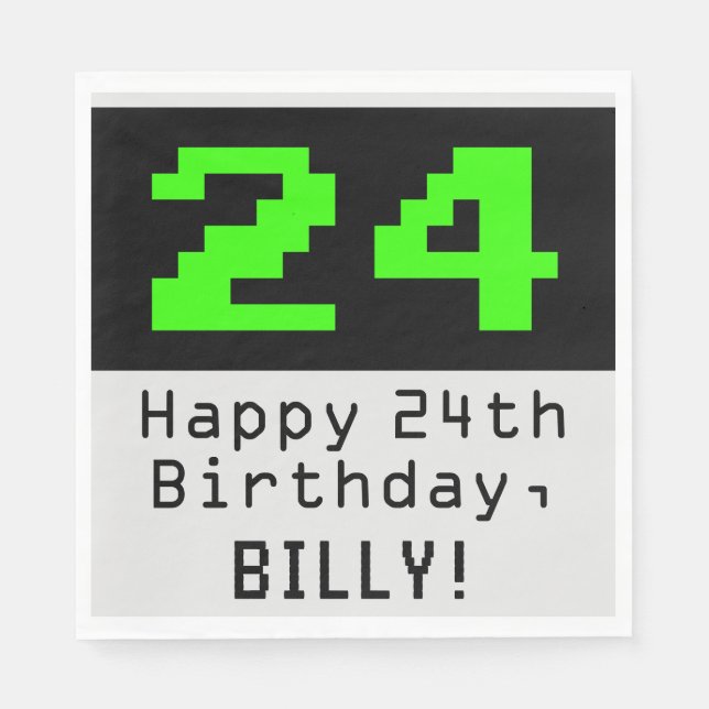 24th Birthday - Nerdy / Geeky Style "24" & Name Napkins (Front)