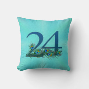 24th Birthday Or Anniversary Peacock Feather Throw Pillow