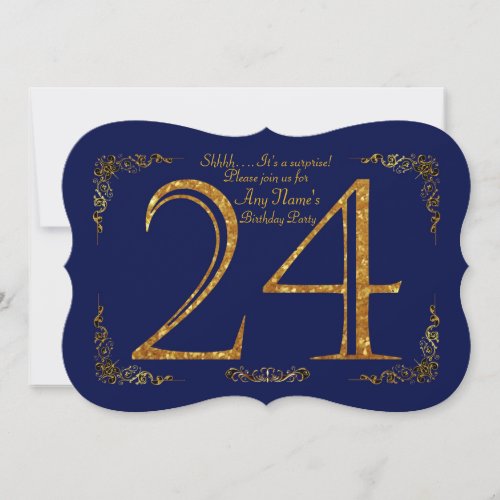 24thBirthday party 24thgreat GatsbyNavy  gold Invitation