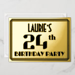 [ Thumbnail: 24th Birthday Party: Art Deco Look “24” and Name Invitation ]