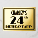 [ Thumbnail: 24th Birthday Party — Art Deco Look “24” + Name Invitation ]