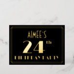 [ Thumbnail: 24th Birthday Party: Art Deco Look “24”, W/ Name Invitation ]