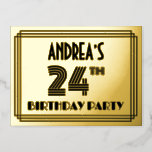 [ Thumbnail: 24th Birthday Party ~ Art Deco Style “24” + Name Postcard ]