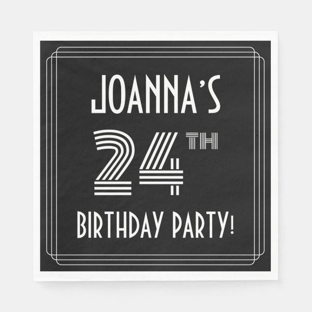 24th Birthday Party: Art Deco Style + Custom Name Napkins (Front)