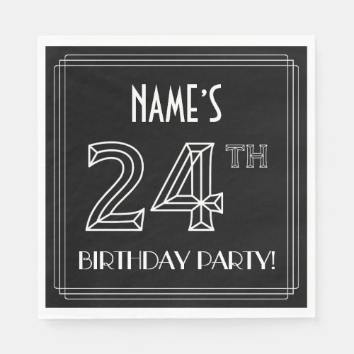 24th Birthday Party Art Deco Style  Custom Name Napkins
