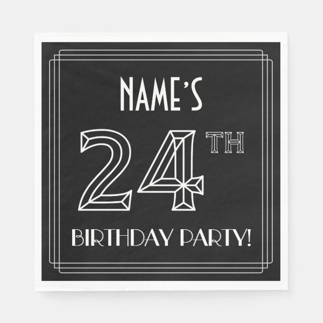 24th Birthday Party: Art Deco Style + Custom Name Napkins (Front)
