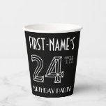 [ Thumbnail: 24th Birthday Party: Art Deco Style + Custom Name Paper Cups ]
