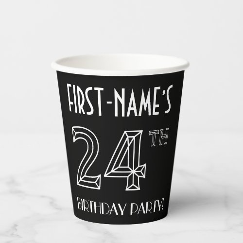 24th Birthday Party Art Deco Style  Custom Name Paper Cups