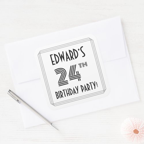 24th Birthday Party Art Deco Style  Custom Name Square Sticker