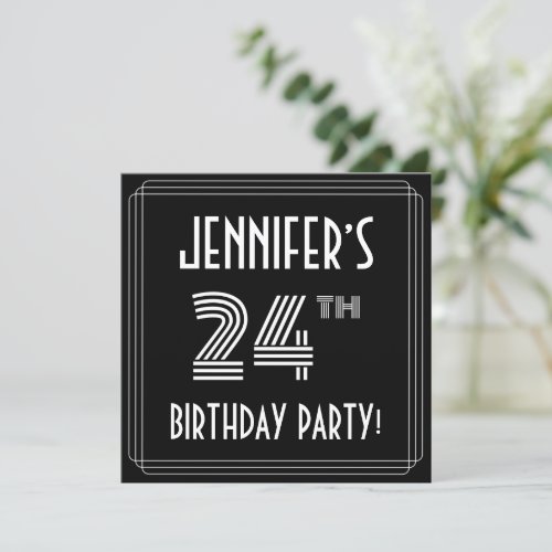 24th Birthday Party Art Deco Style w Custom Name Invitation